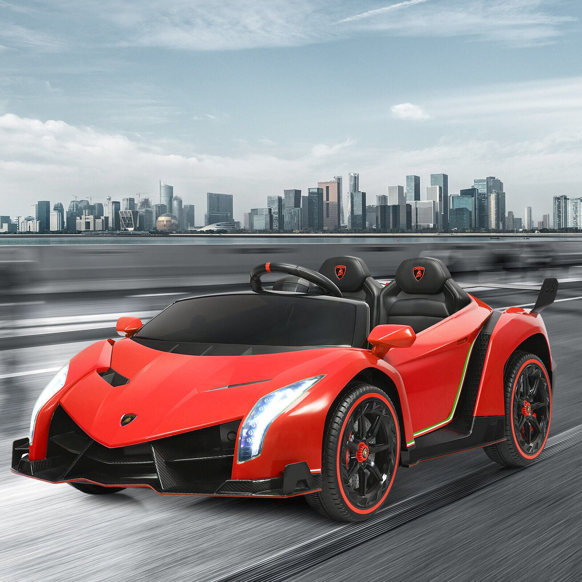 2-Seater Licensed Lamborghini Kids Ride On Car with RC and Swing Function - Red (12V)