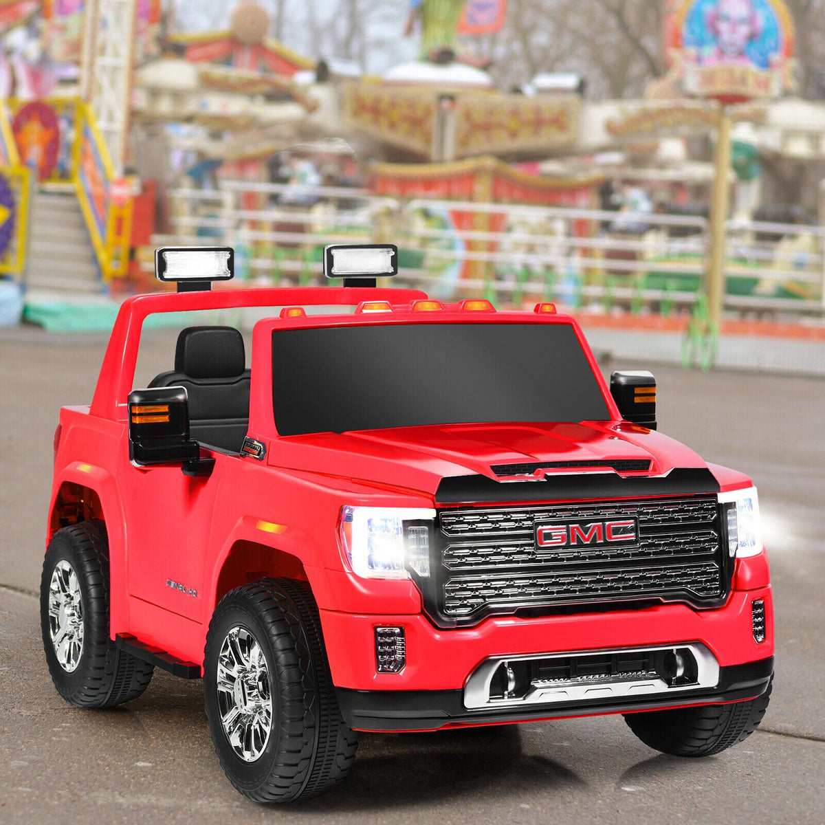 Licensed GMC 2-Seater Kids Ride On Truck with RC Control and Storage Box - Red