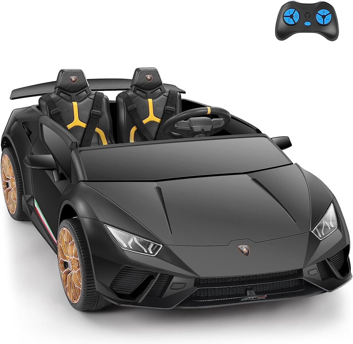 12V10Ah Electric Black Lamborghini Ride-On Car for Kids - 2 Seater with Remote Control