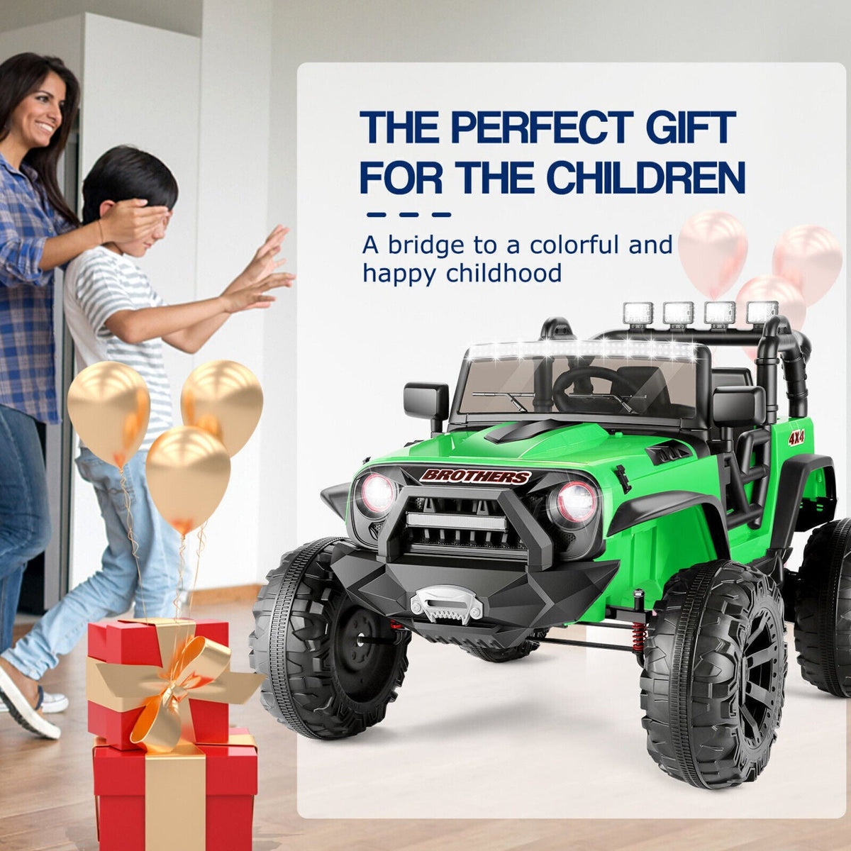 400W 2-Seater Electric Ride-On Jeep for Kids with LED Lights and Remote Control