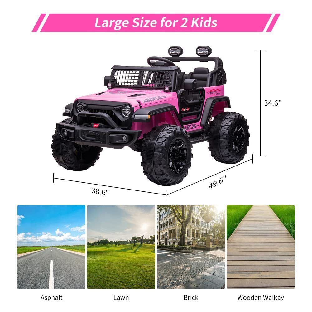 Extra Large Pink Ride-On Car for Kids with 24V Battery and 2 Seats - Includes Remote Control for Parental Supervision