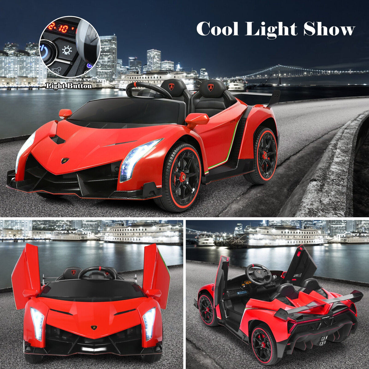 2-Seater Licensed Lamborghini Kids Ride On Car with RC and Swing Function - Red (12V)
