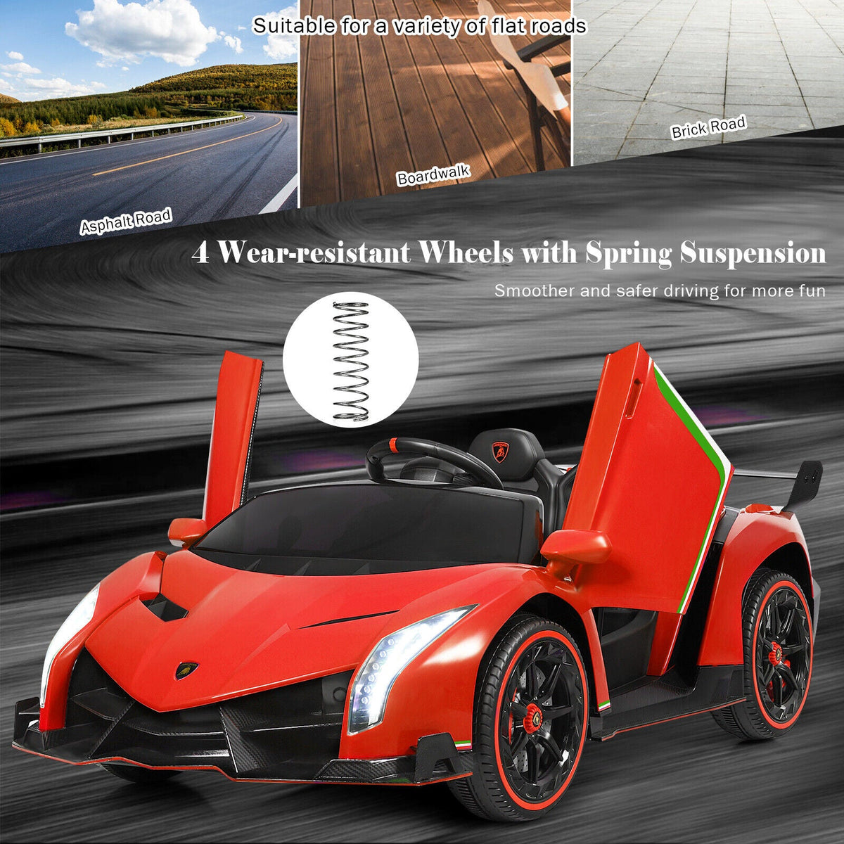 2-Seater Licensed Lamborghini Kids Ride On Car with RC and Swing Function - Red (12V)
