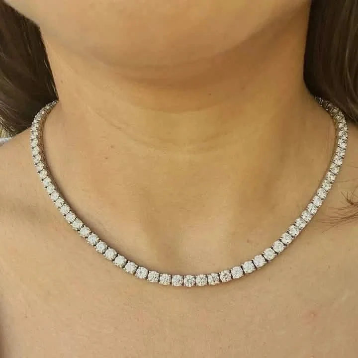 25 Carat Round Genuine Lab Grown Diamond Tennis Necklace 16"