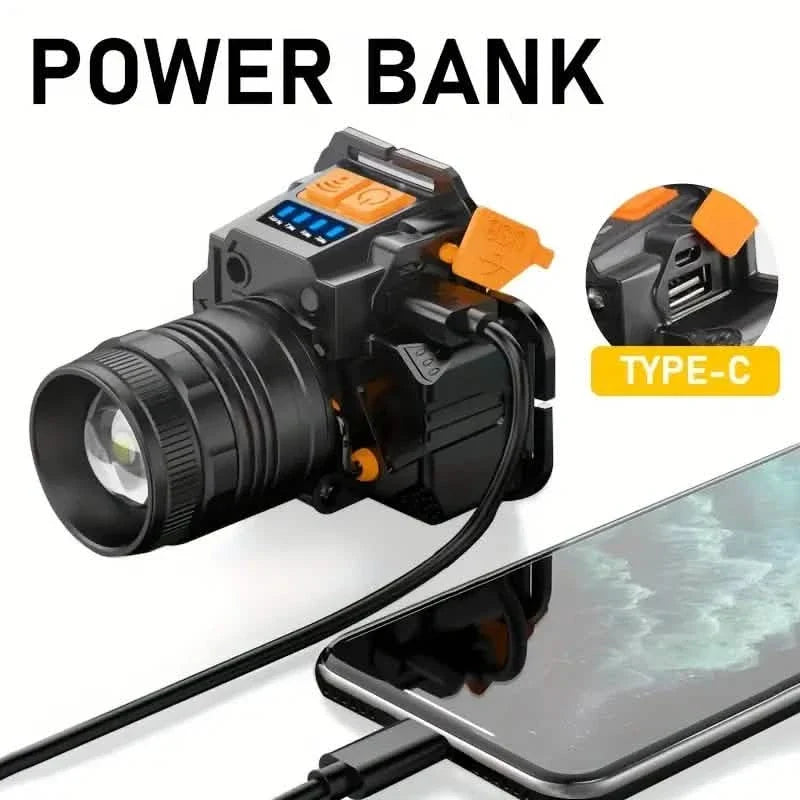 Sensor Headlights Built-in Battery USB Rechargeable 3 Modes of Portable Flashlight
