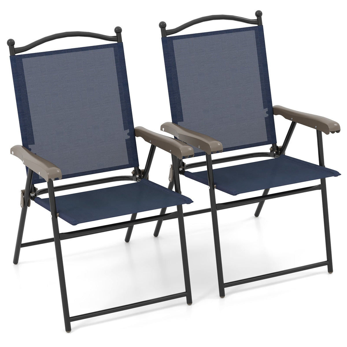 Set of 2 Patio Folding Sling Back Camping Deck Chairs