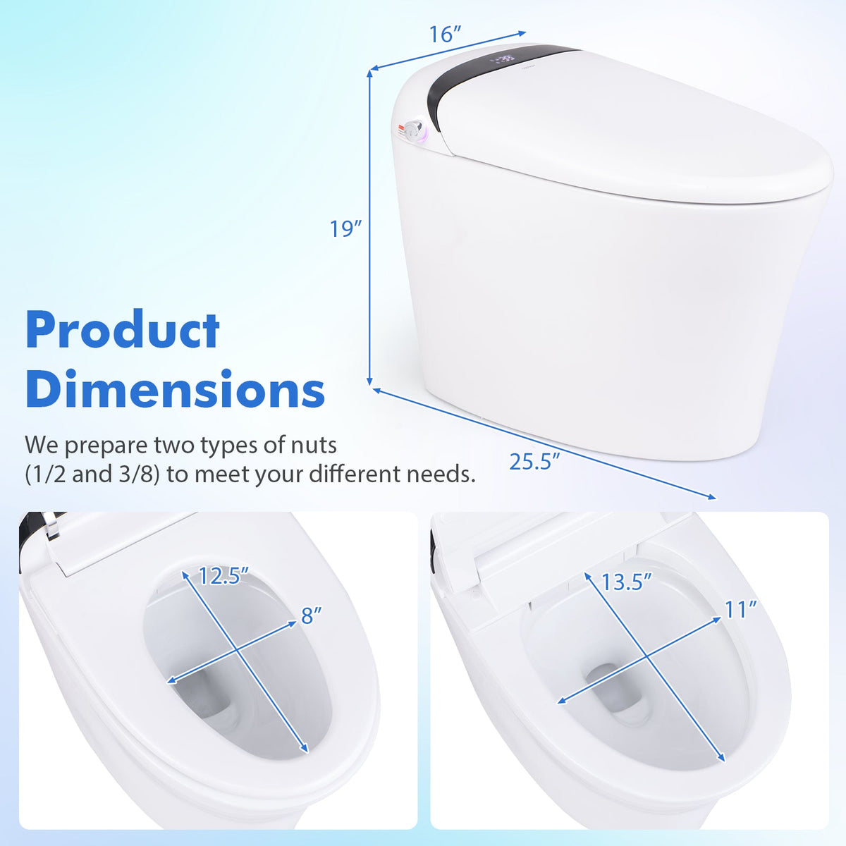 One-Piece Elongated Smart Toilet Bidet 1.28 GPF Dual-flush