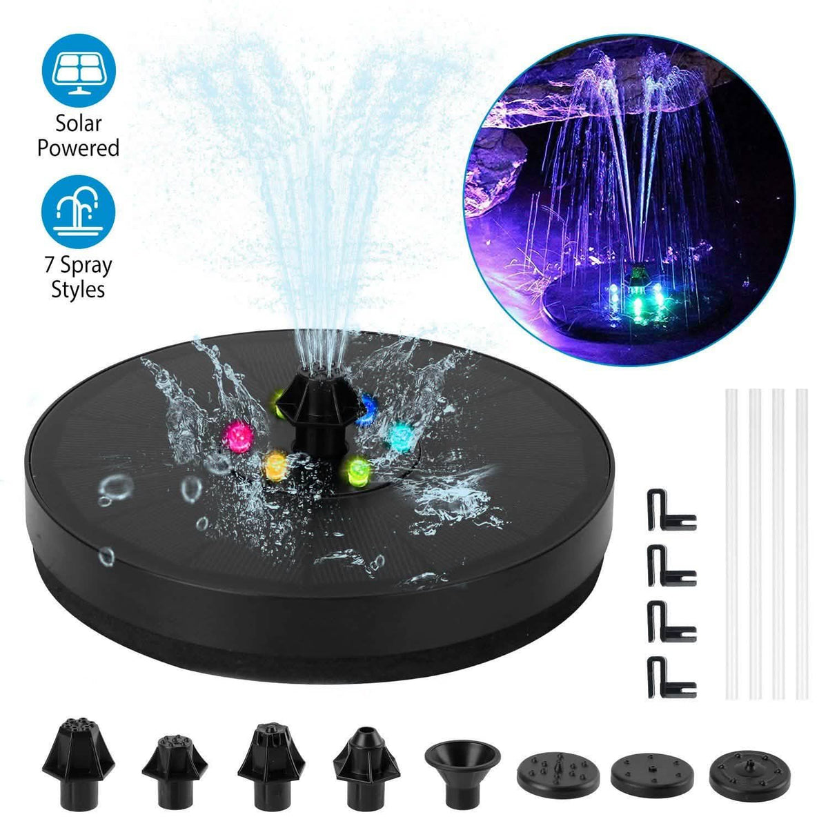 Solar Powered Fountain Pump with LED Lights