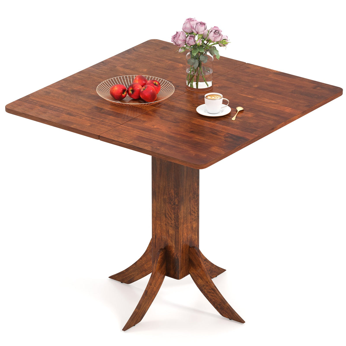 Square Dining Table with Pedestal Base and Rubber Wood Frame-Walnut