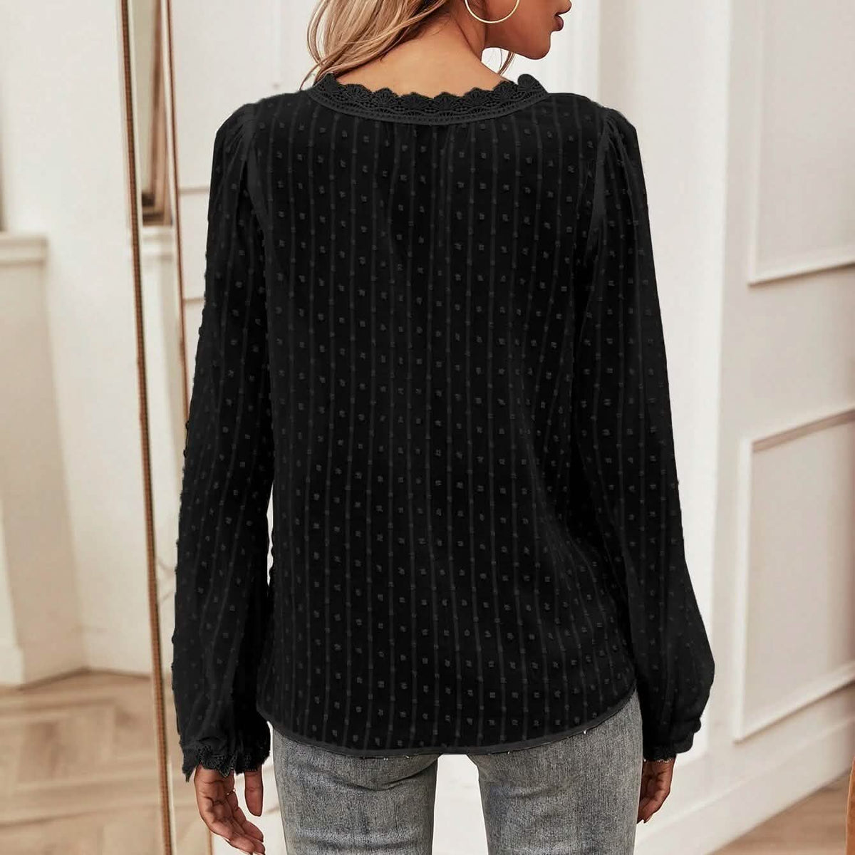 Swiss Dot Lace Panel Blouse