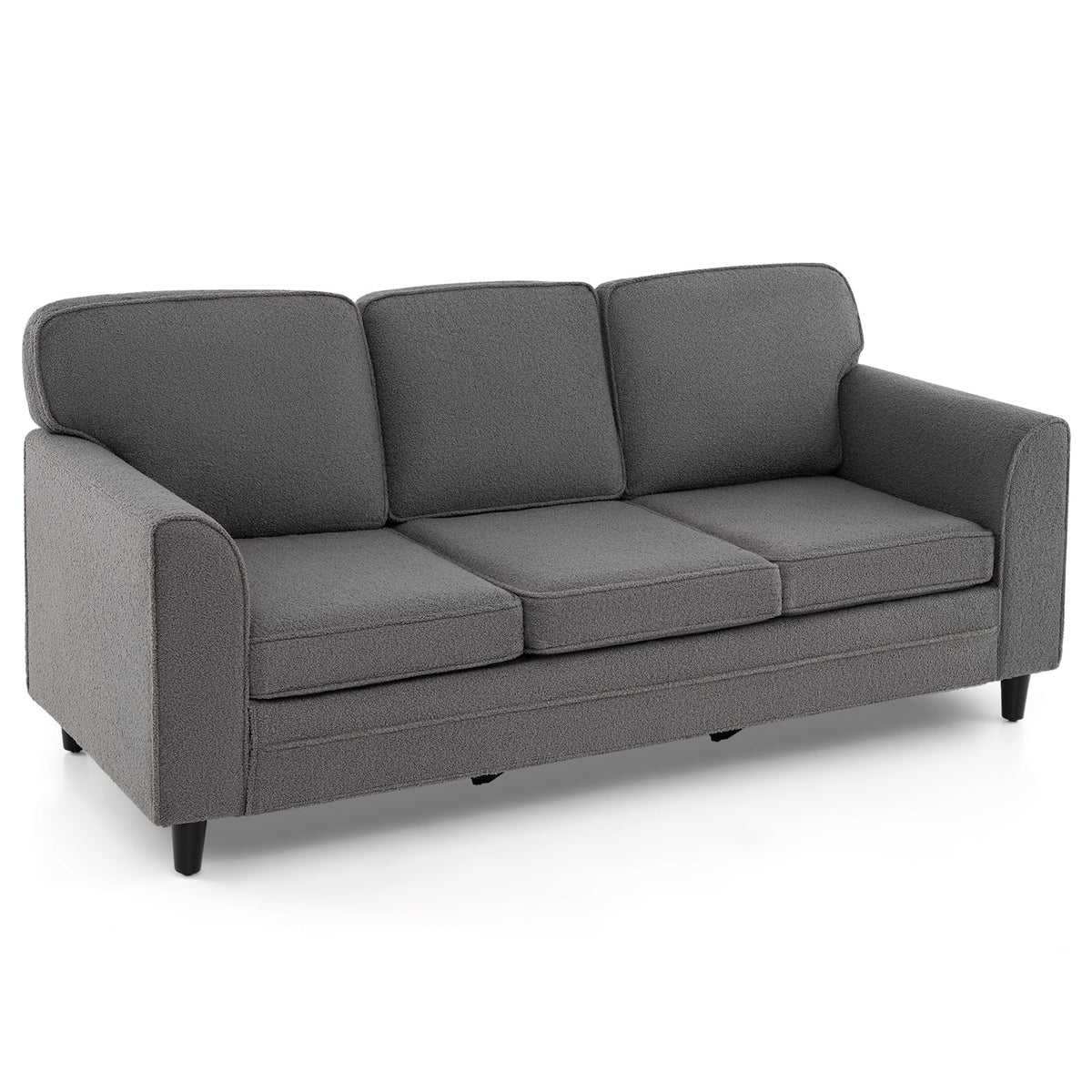 Upholstered Teddy Velvet 3-Seat Sofa with Comfy Back Pillows