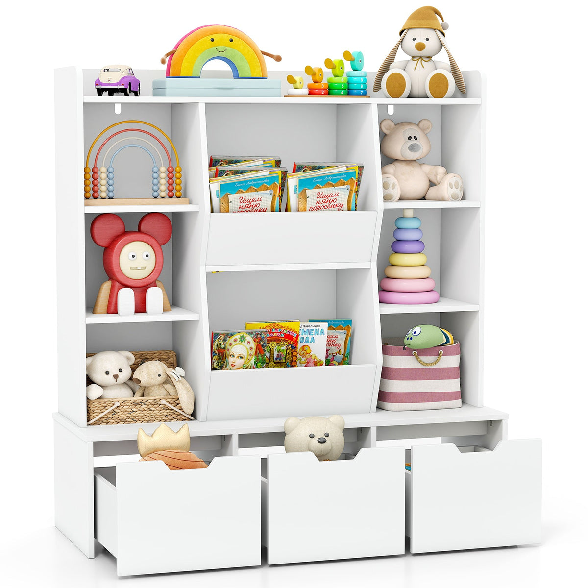 47" Children Bookcase Toy Storage Organizer Versatile Storage Cabinet-White