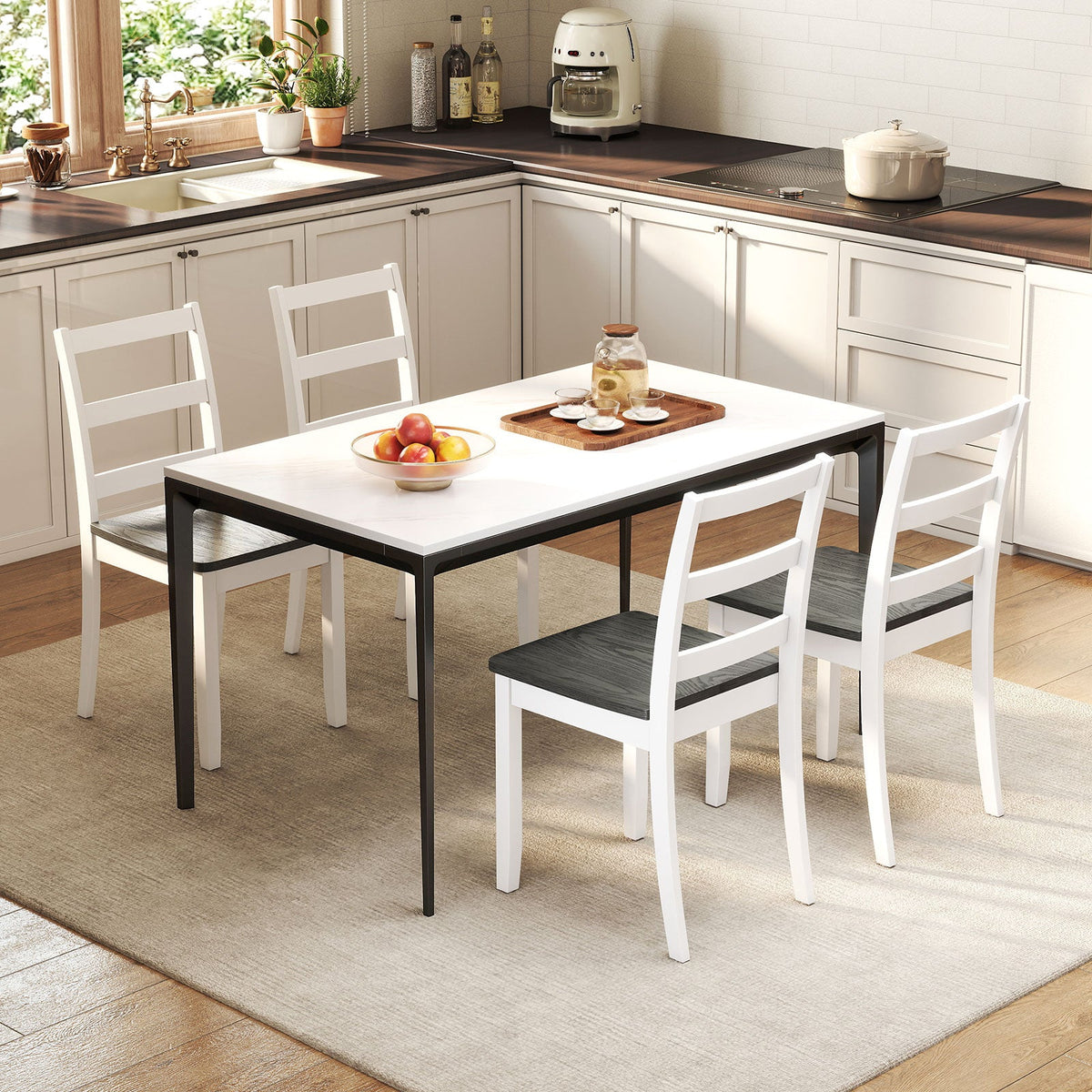 Set of 4 Wood Dining Chairs with Solid Rubber Wood Legs