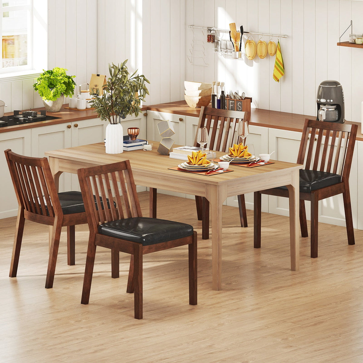 PU Leather Upholstered Dining Chair with Padded Seat Set of 4-Espresso