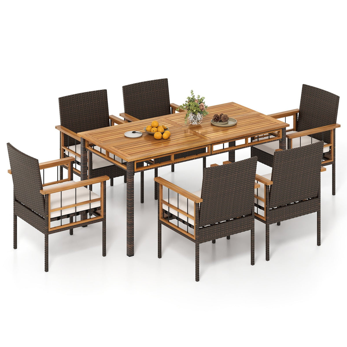 7 Pieces PE Wicker Patio Dining Set for Garden and Backyard