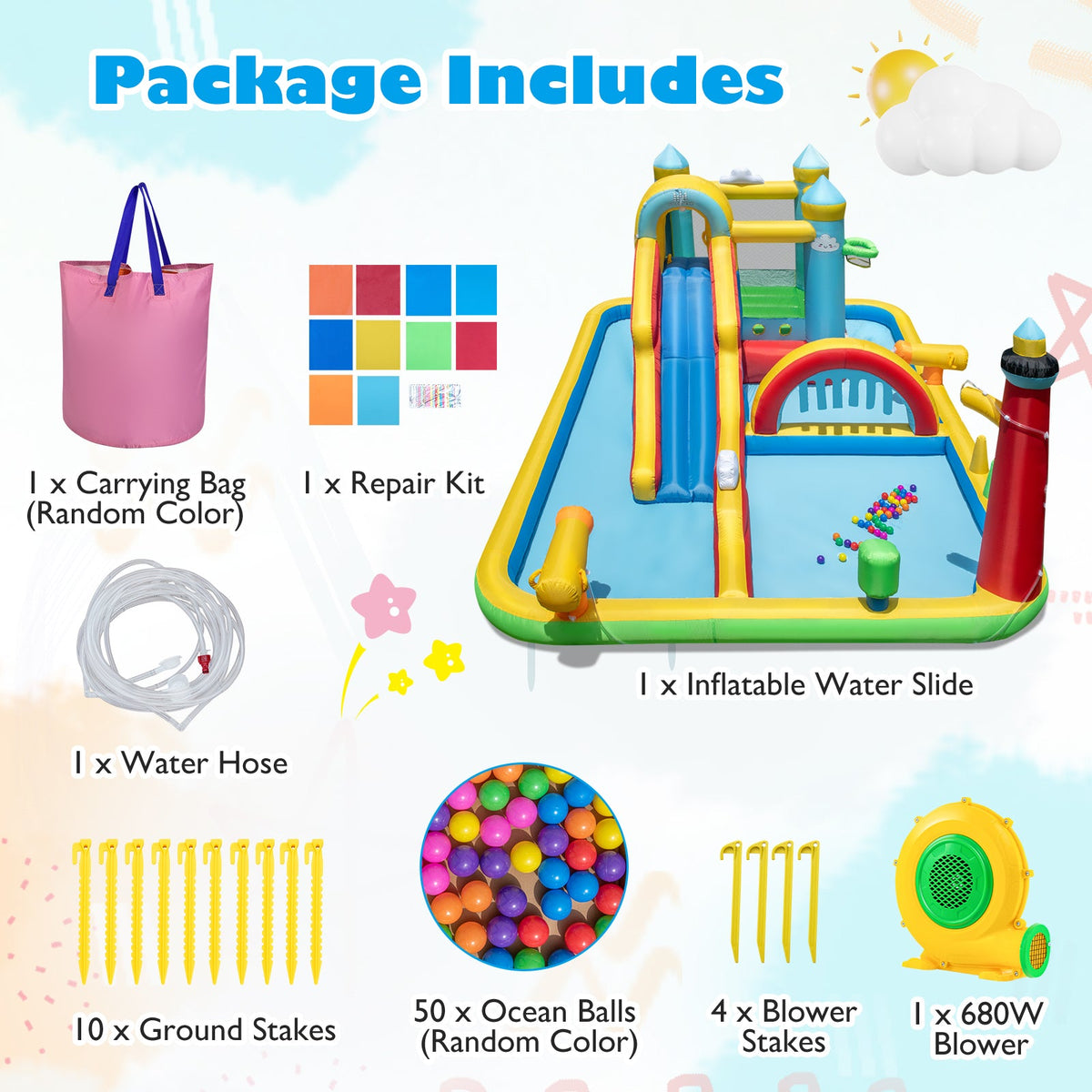 Inflatable Water Slide with Jumping Area and Climbing Wall(with 680W Blower)