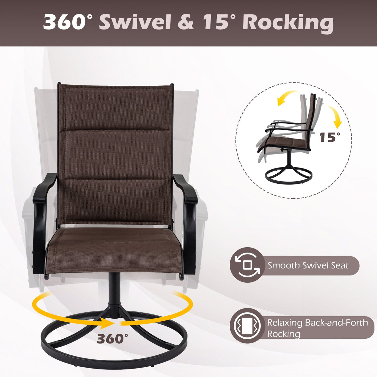 5 Pieces Outdoor Dining Set with 4 Swivel Chairs and 36 Inch Square Patio Table