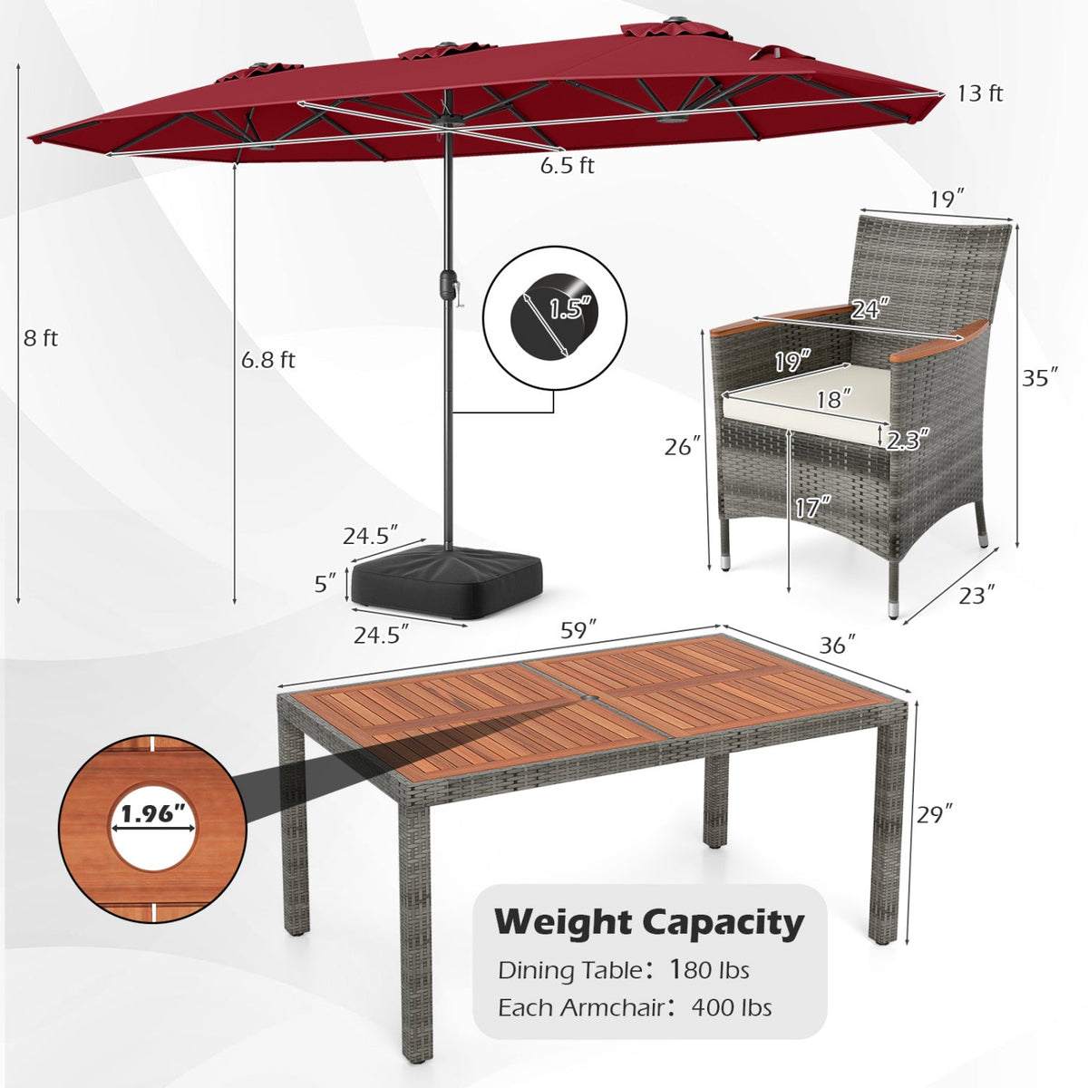 8-Piece Patio Dining Set with Double-Sided Market Umbrella