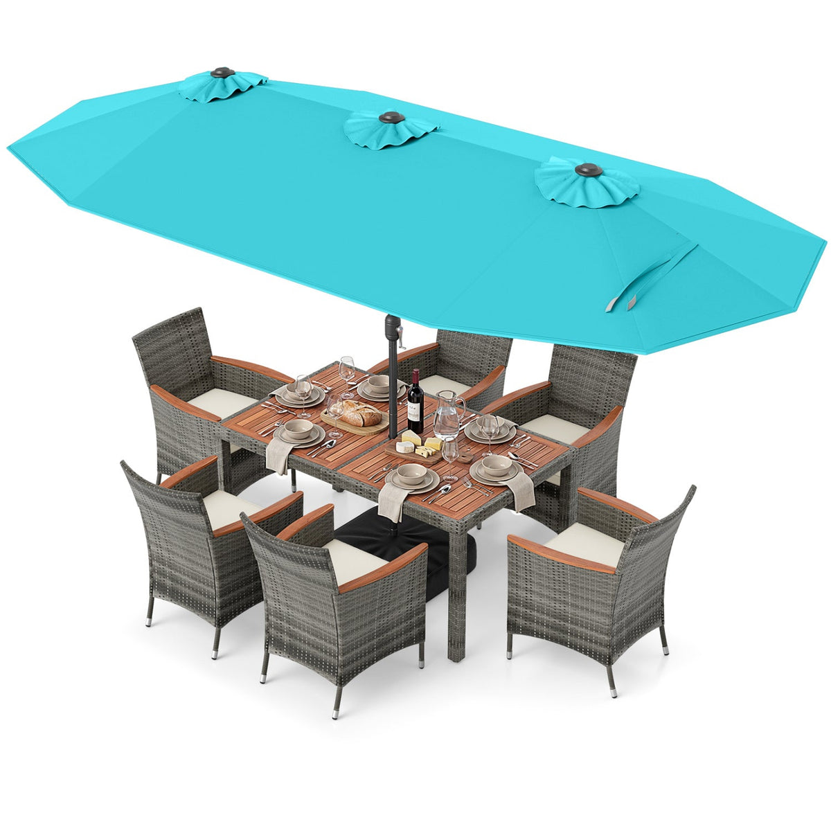 8-Piece Patio Dining Set with Double-Sided Market Umbrella