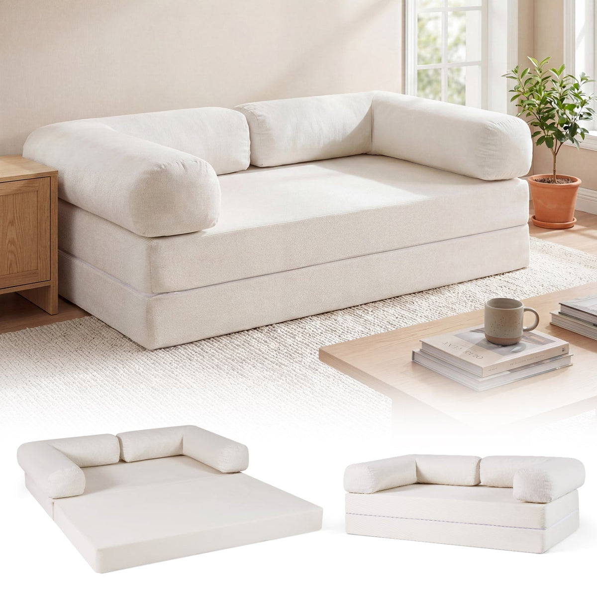 4-in-1 Convertible Folding Sofa Bed with Comfy Corduroy Cover
