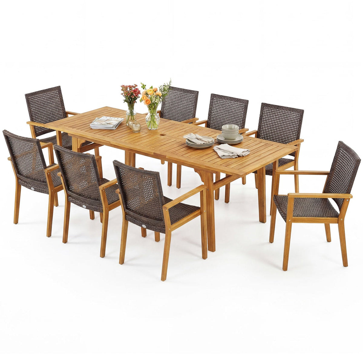 9-Piece Expandable Patio Dining Set for Deck and Garden