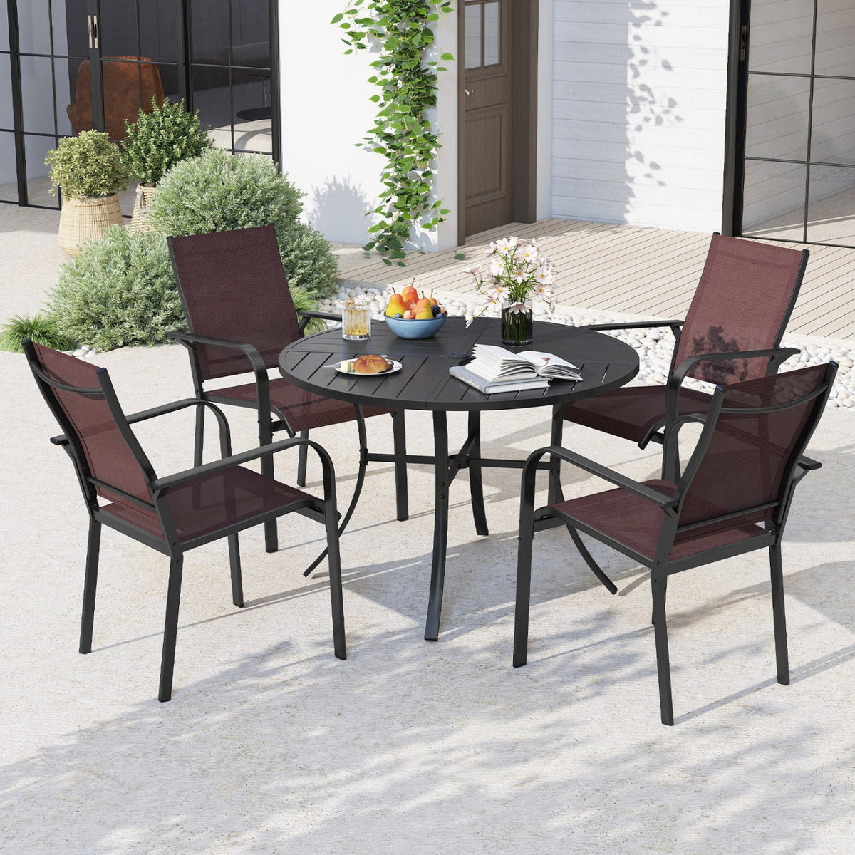 5 Pieces Patio Dining Set for 4 42.5 inch Outdoor Round Metal Table DirectDeals