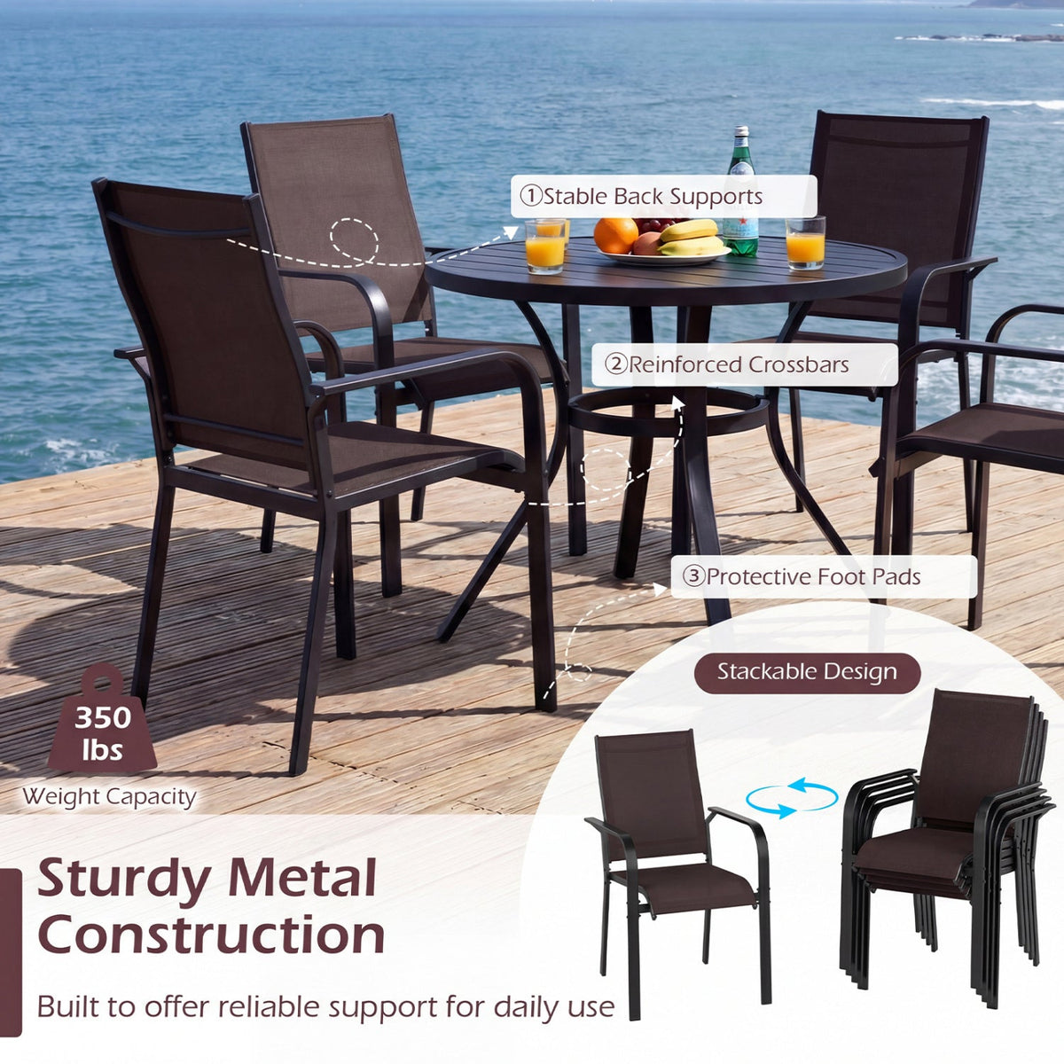 5 Pieces Patio Dining Set for 4 42.5 inch Outdoor Round Metal Table DirectDeals