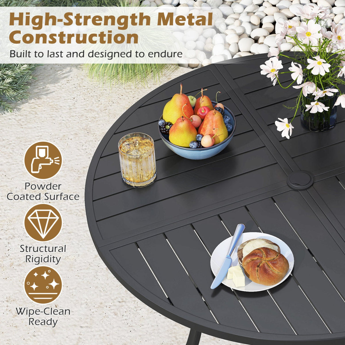 5 Pieces Patio Dining Set for 4 42.5 inch Outdoor Round Metal Table DirectDeals