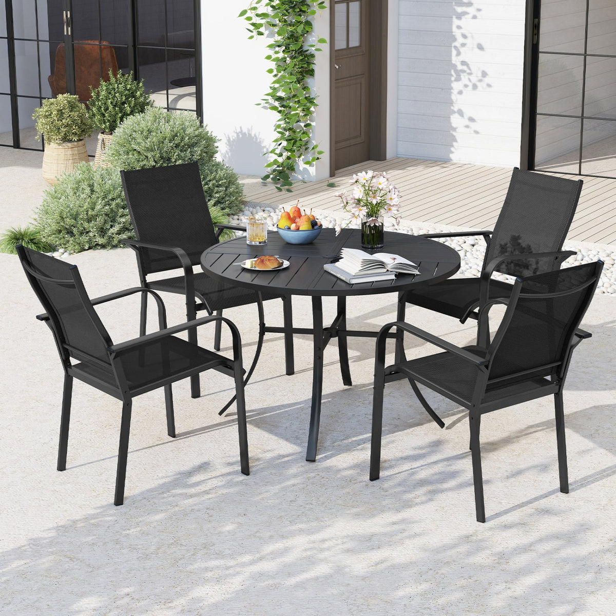 5 Pieces Patio Dining Set for 4 42.5 inch Outdoor Round Metal Table DirectDeals