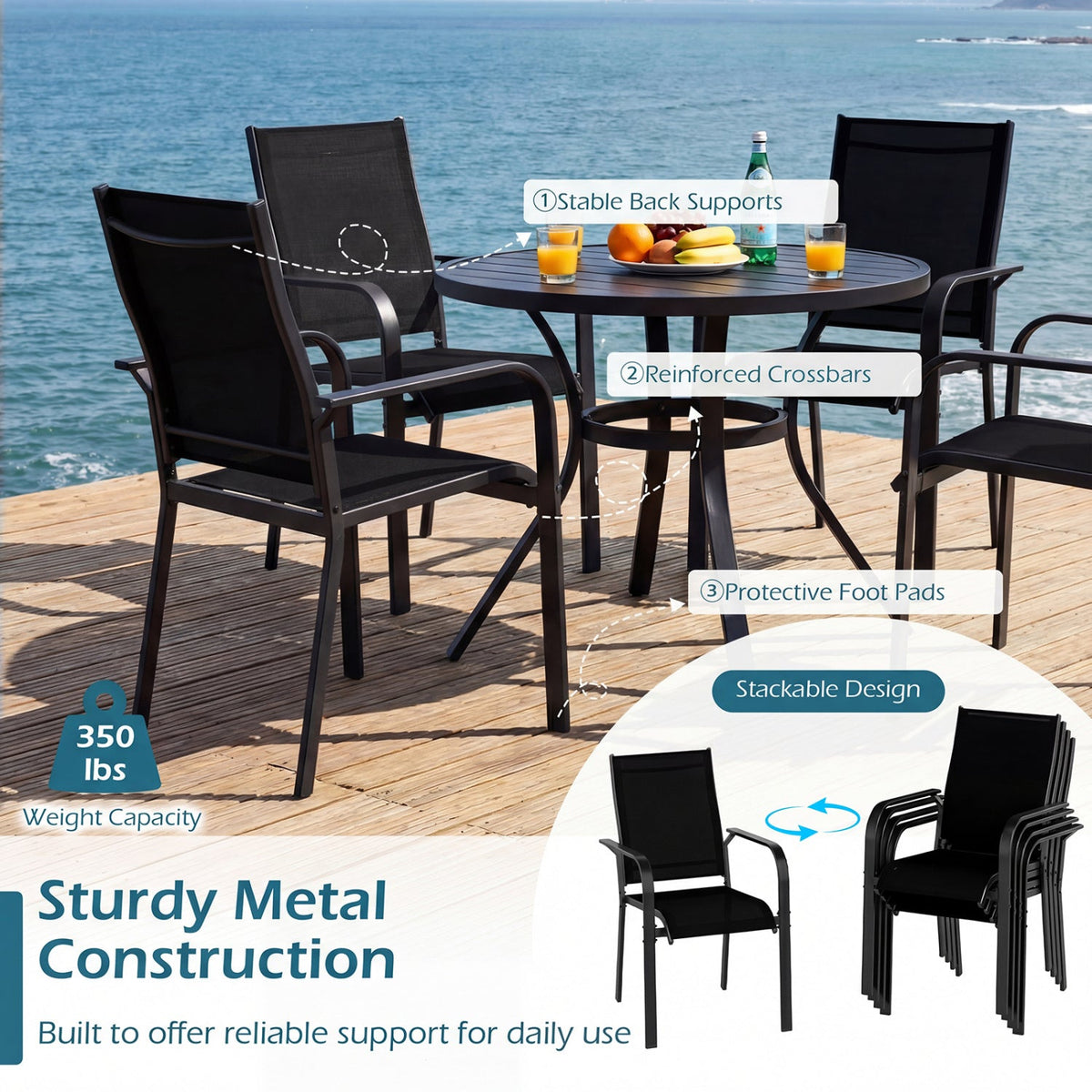 5 Pieces Patio Dining Set for 4 42.5 inch Outdoor Round Metal Table DirectDeals