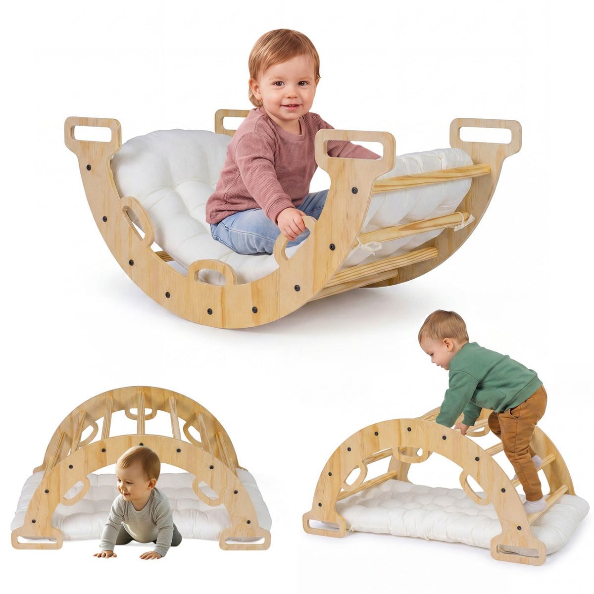 Wooden Rocking Climbing Arch with Cushion 3-in-1 Montessori DirectDeals