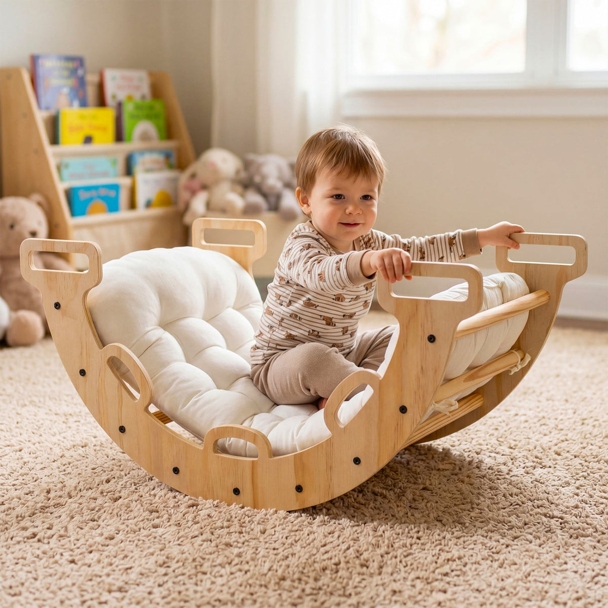 Wooden Rocking Climbing Arch with Cushion 3-in-1 Montessori DirectDeals