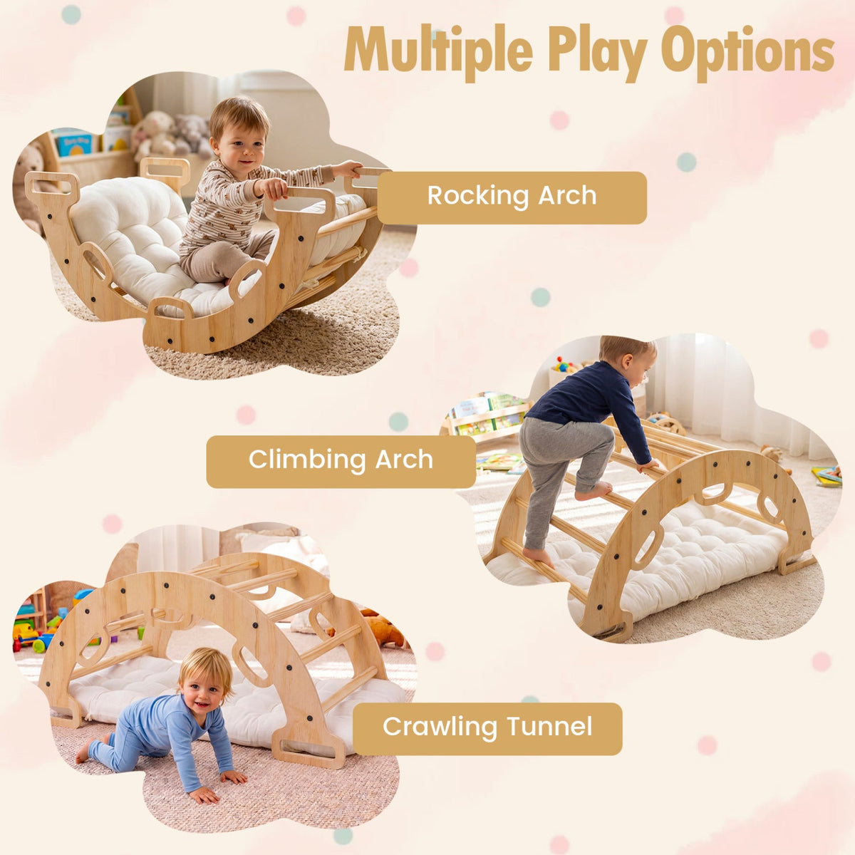 Wooden Rocking Climbing Arch with Cushion 3-in-1 Montessori DirectDeals