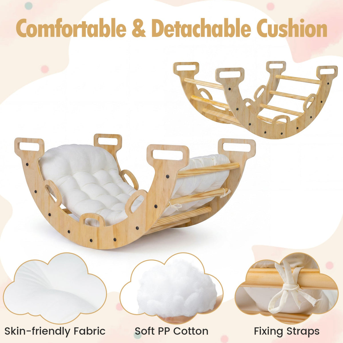 Wooden Rocking Climbing Arch with Cushion 3-in-1 Montessori DirectDeals