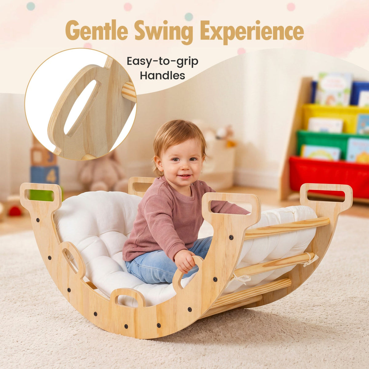 Wooden Rocking Climbing Arch with Cushion 3-in-1 Montessori DirectDeals