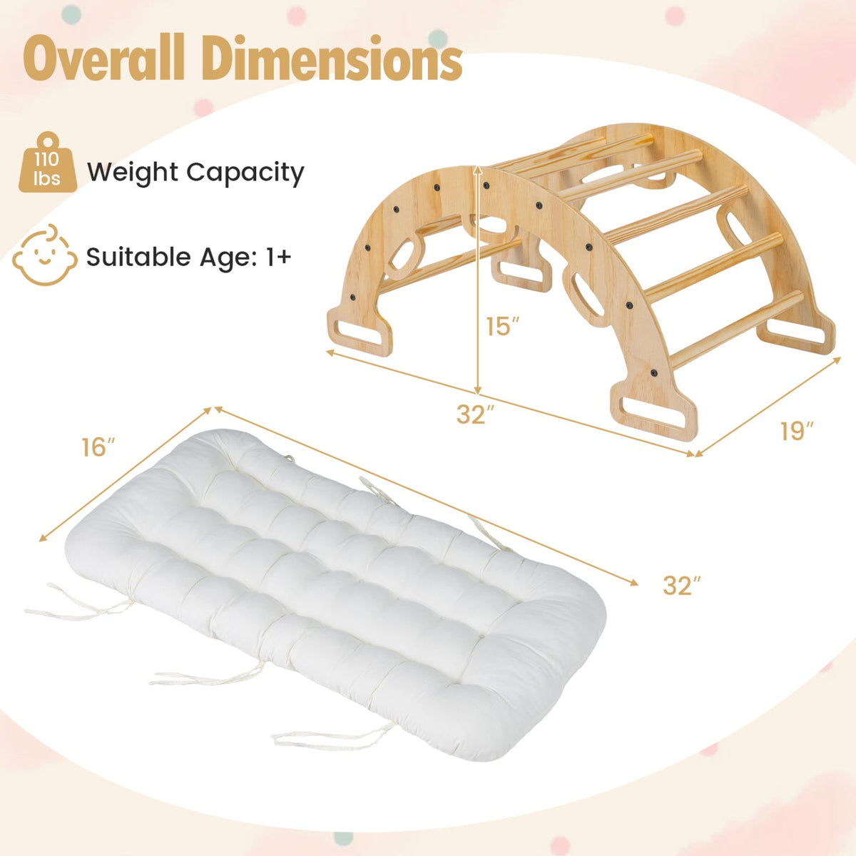 Wooden Rocking Climbing Arch with Cushion 3-in-1 Montessori DirectDeals