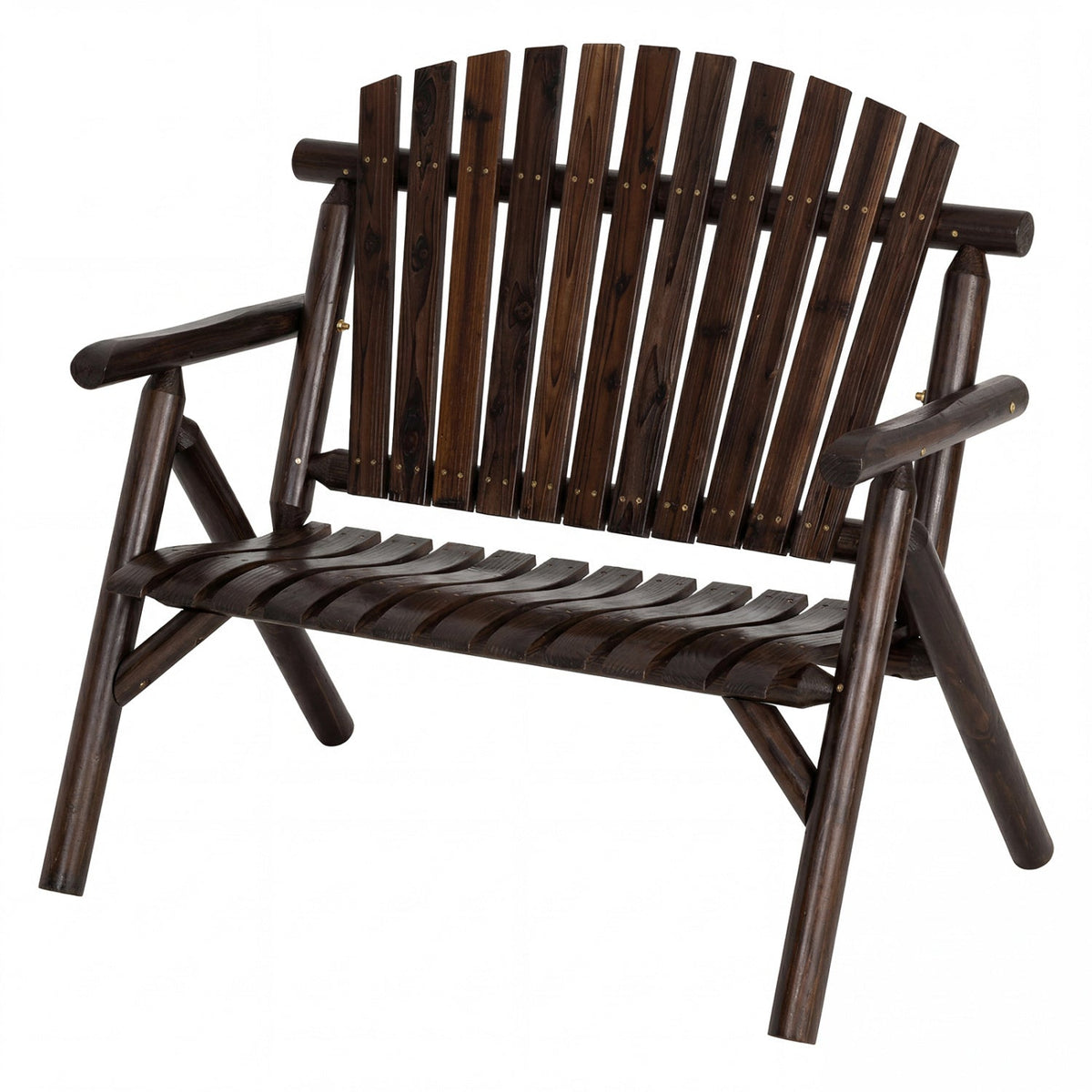 2-Person Log Wood Patio Bench with Slatted Backrest DirectDeals