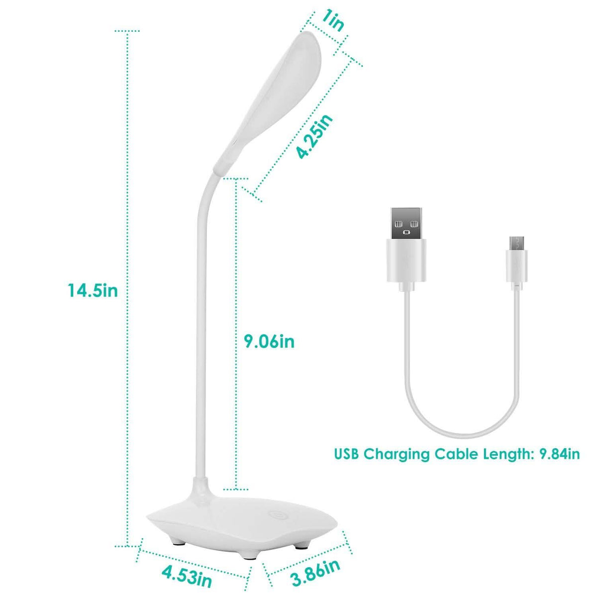USB Rechargeable Table Lamp Dimmable LED Flexible Gooseneck Desk Light