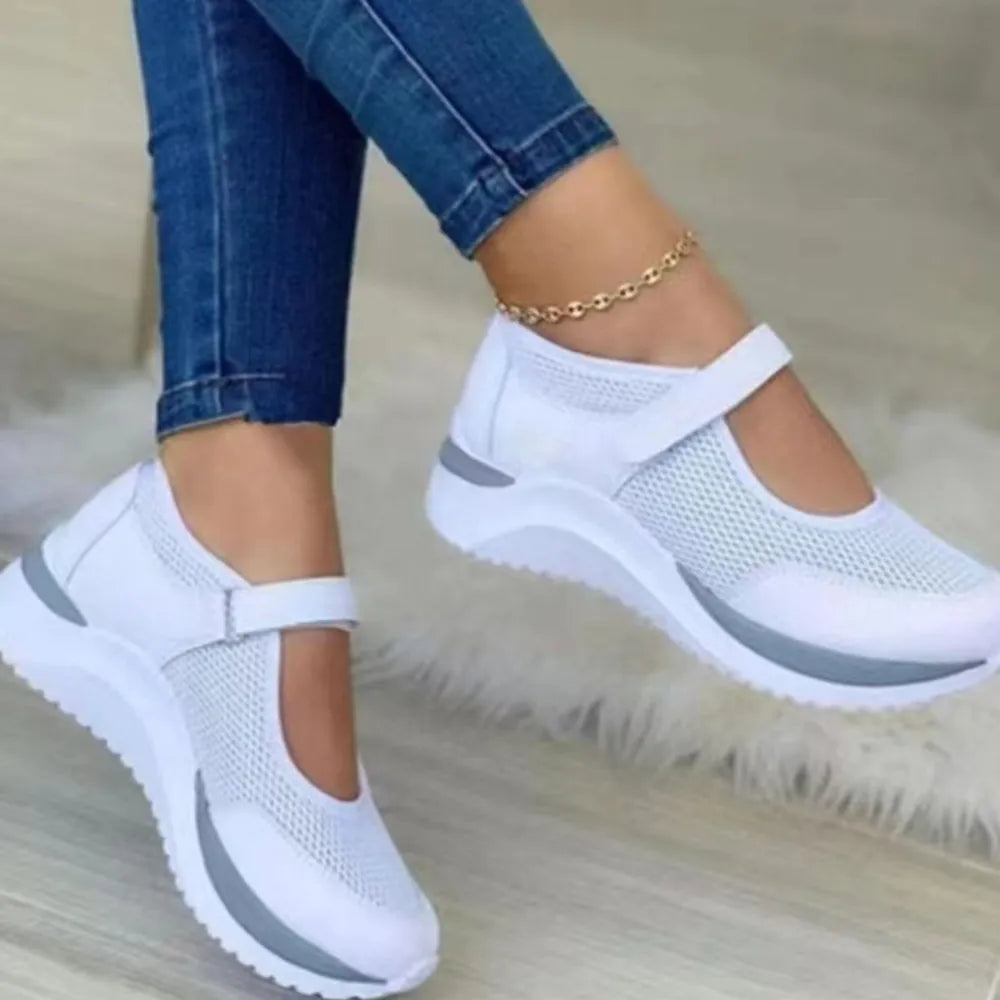 Velcro Strap Round-Toe Wedge Sneakers