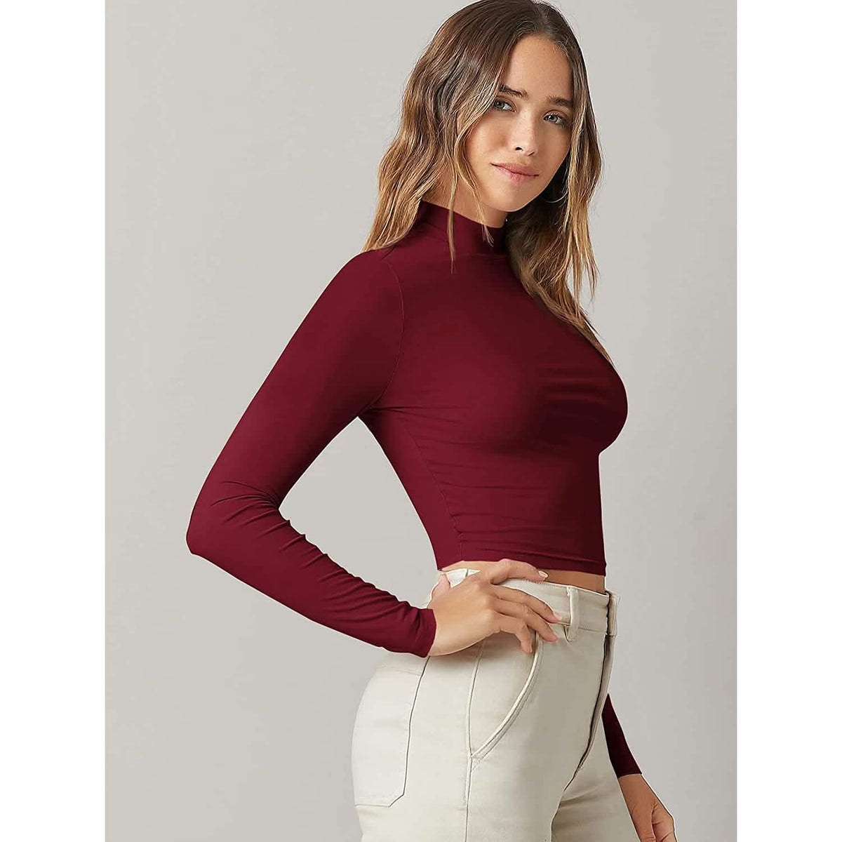 Women's Basic Mock Neck Long Sleeve Top