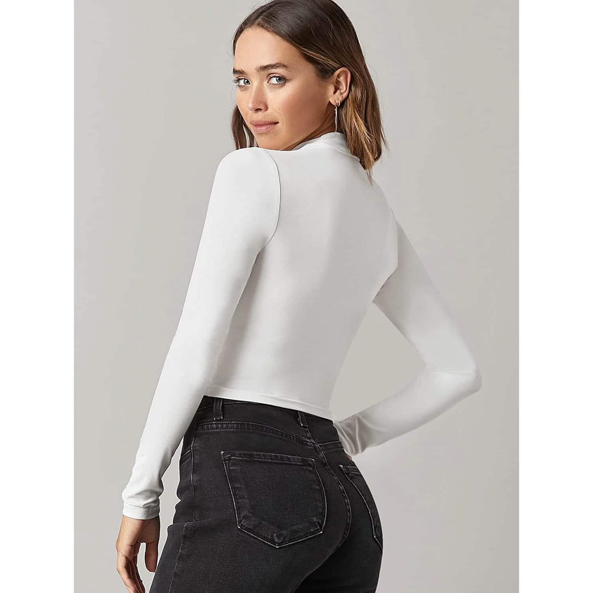 Women's Basic Mock Neck Long Sleeve Top