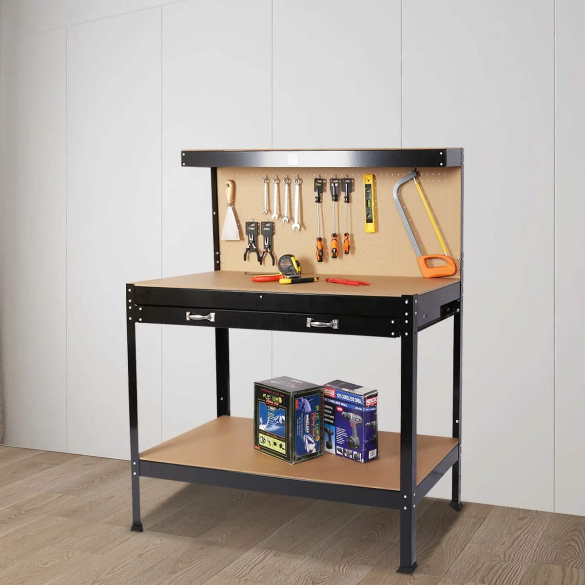 Work Benches for Garage Shop Work Station Tools Table with Peg Board and Drawers