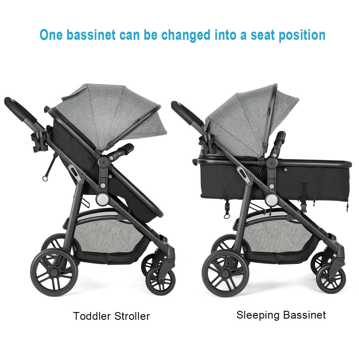 2-in-1 Foldable Pushchair Newborn Infant Baby Stroller-Gray GBruno Store